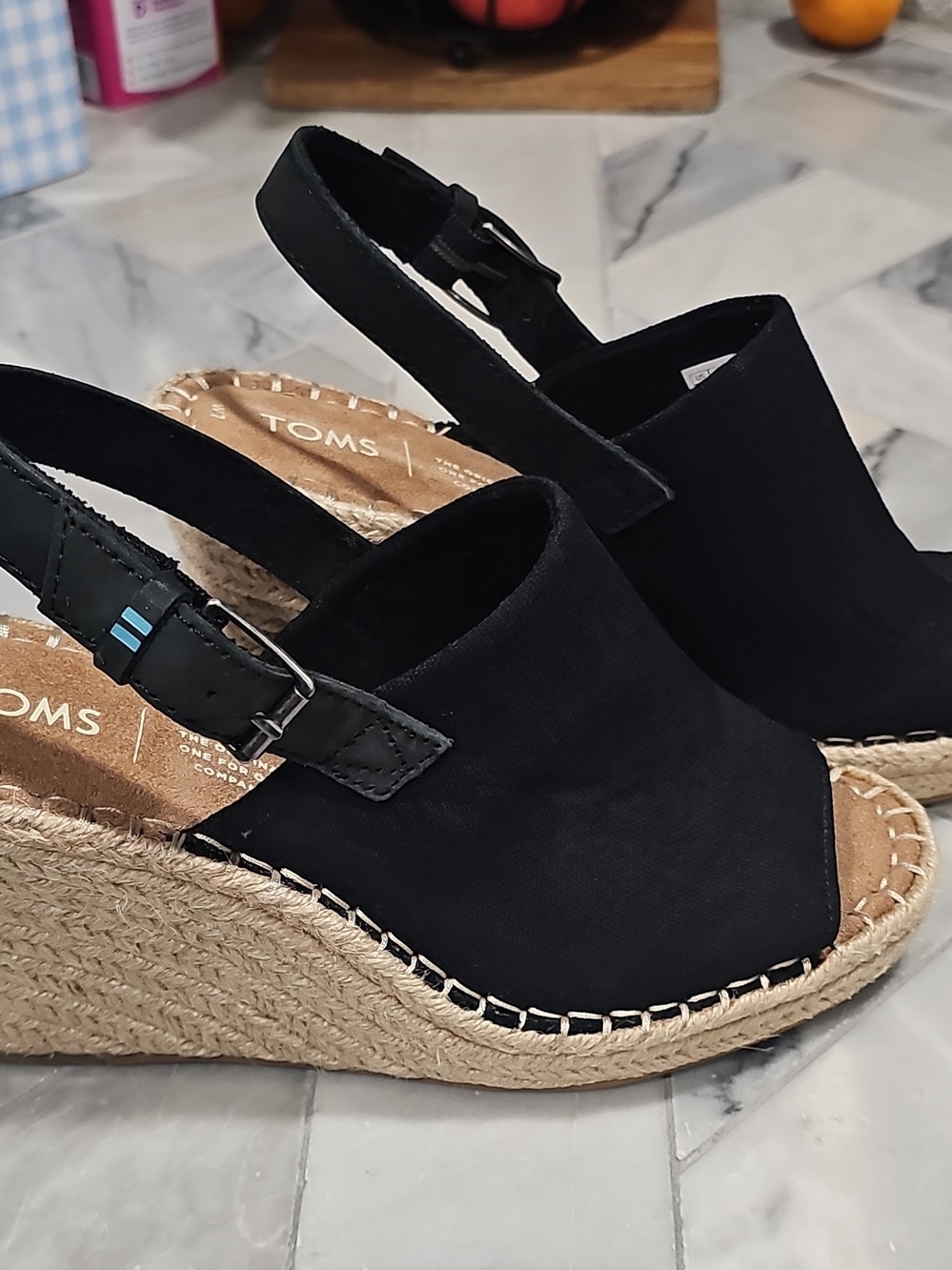 TOMS Black Espadrille Wedge Sandals - Women's Slingback 7